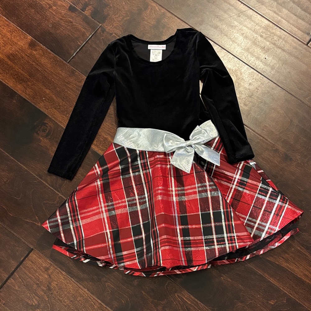 Bonnie Jean Black and Red Plaid Formal Dress